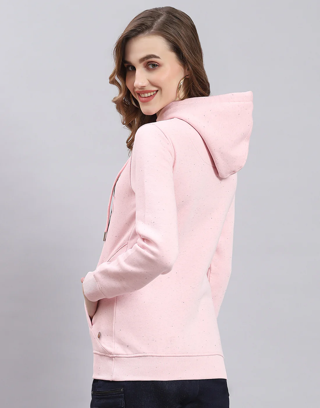 Women Pink Printed Hooded Full Sleeve Sweatshirt - Image 6