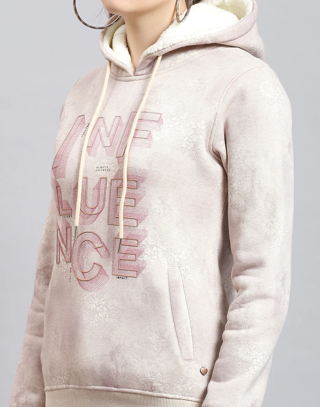 Women Pink Printed Hooded Full Sleeve Sweatshirt - Image 7
