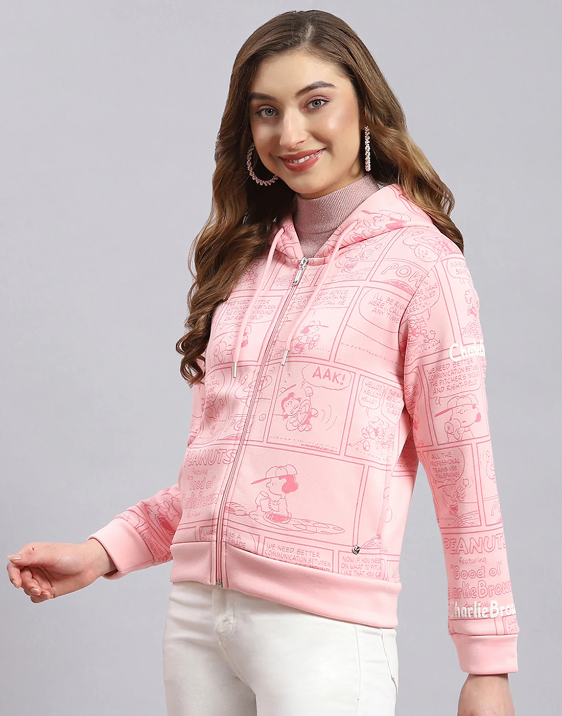 Women Pink Printed Hooded Full Sleeve Sweatshirt - Image 3