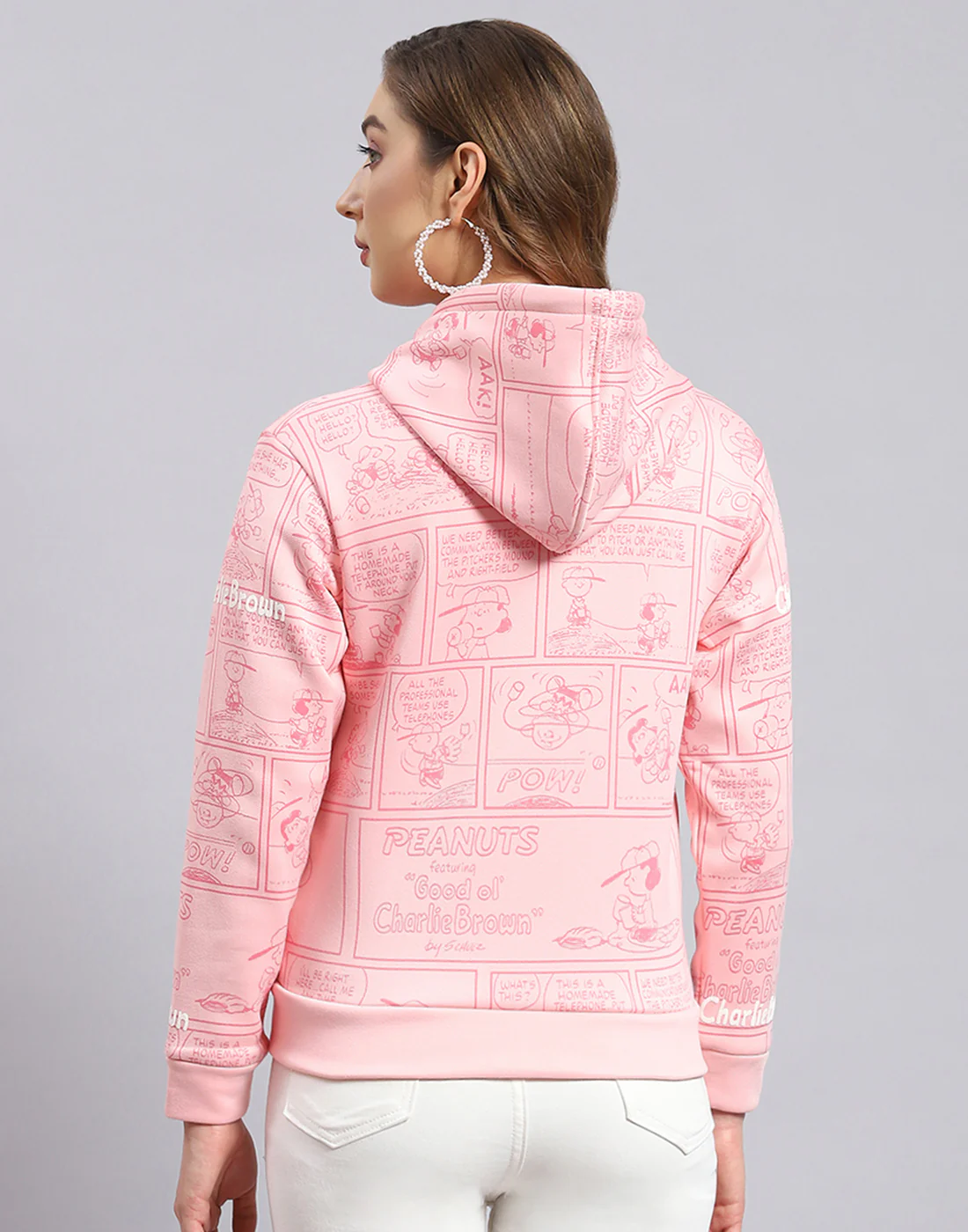 Women Pink Printed Hooded Full Sleeve Sweatshirt - Image 5