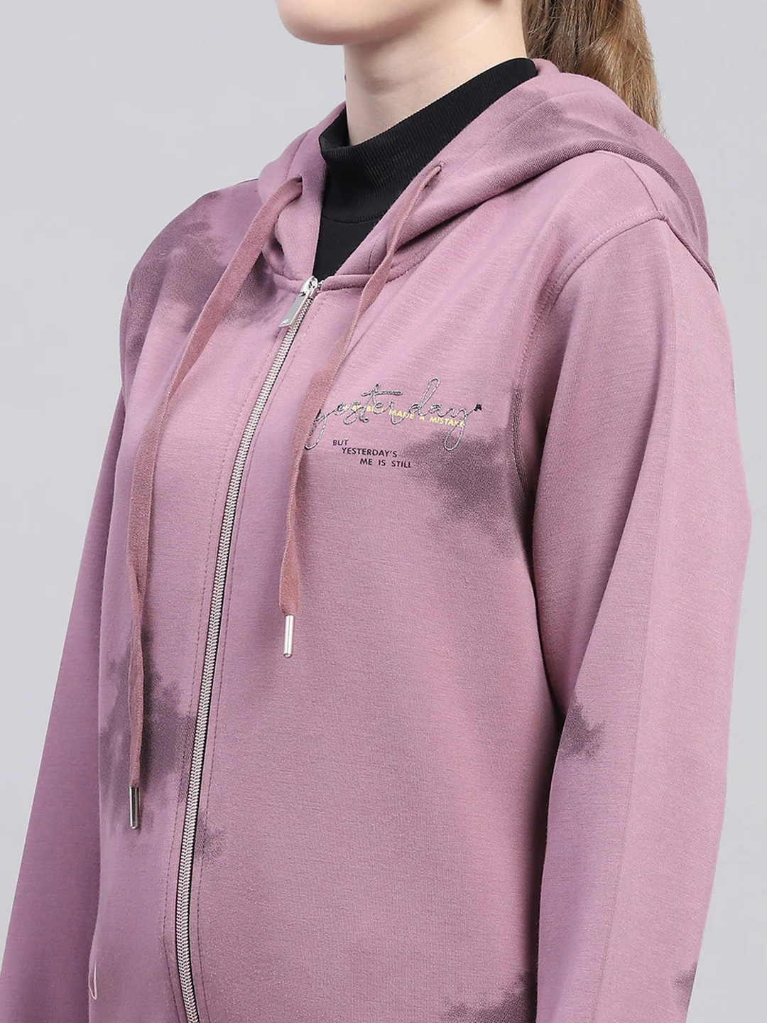 Women Pink Printed Hooded Full Sleeve Sweatshirt - Image 6