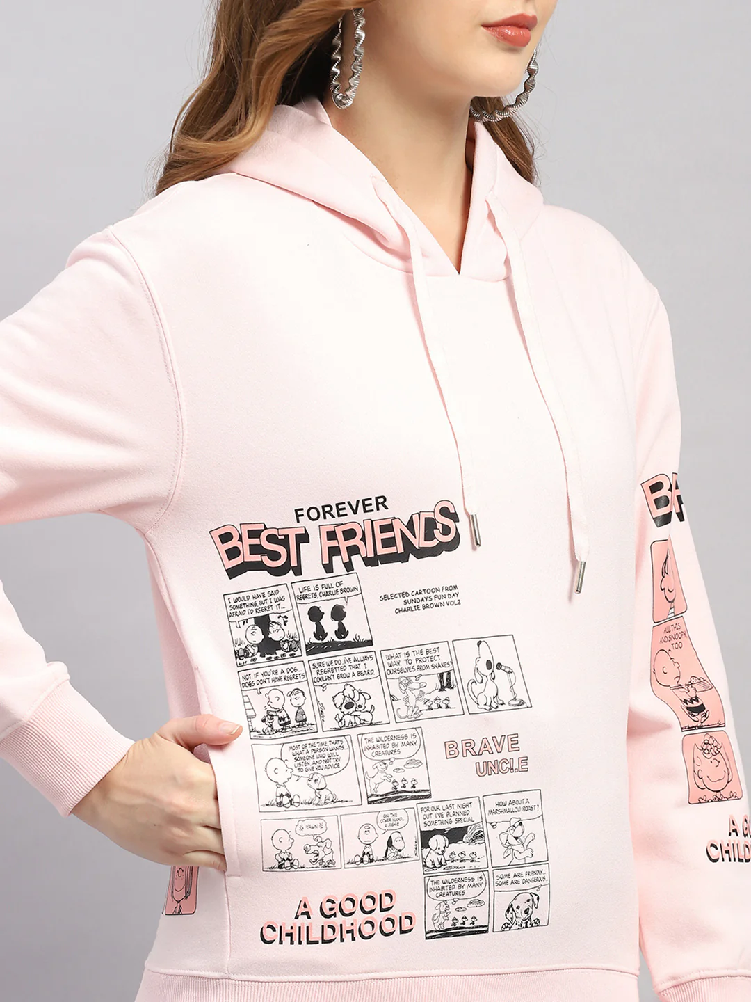 Women Pink Printed Hooded Full Sleeve Sweatshirt - Image 6