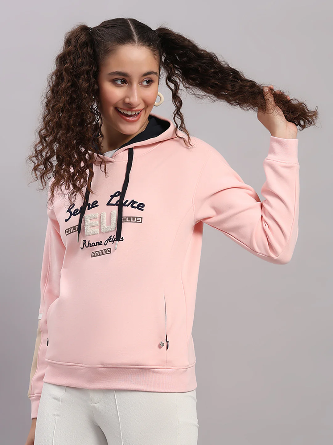 Women Pink Printed Hooded Full Sleeve Sweatshirt - Image 3