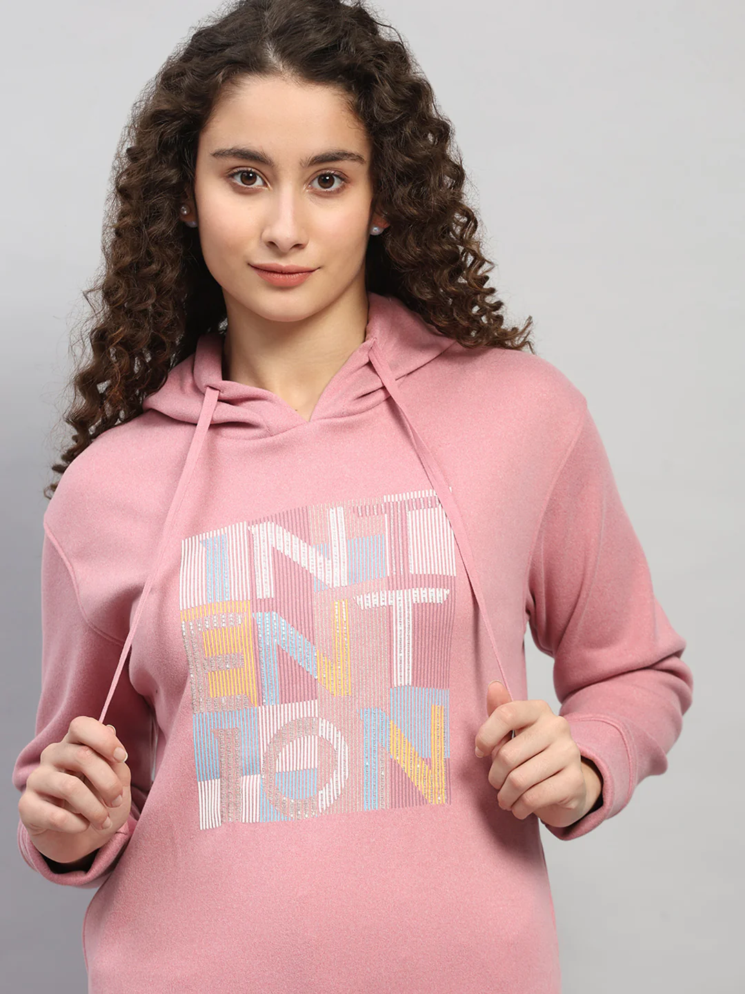 Women Pink Printed Hooded Full Sleeve Sweatshirt - Image 6
