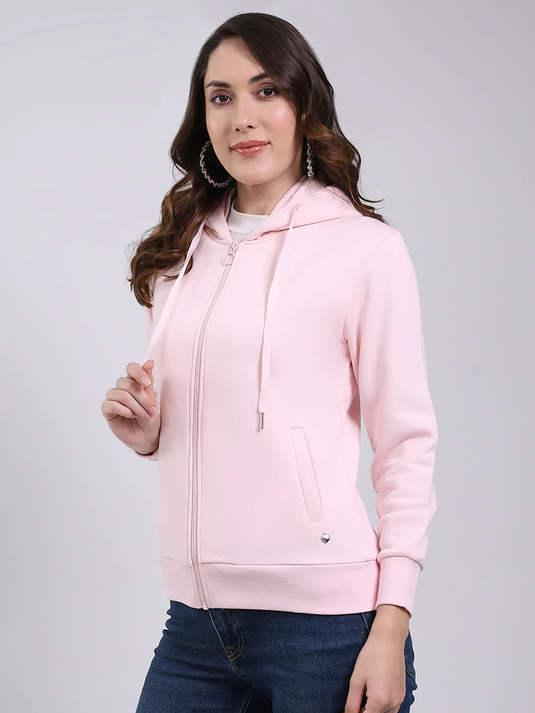 Women Pink Printed Hooded Full Sleeve Sweatshirt - Image 3