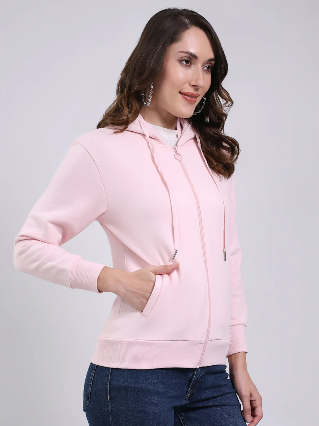 Women Pink Printed Hooded Full Sleeve Sweatshirt - Image 4