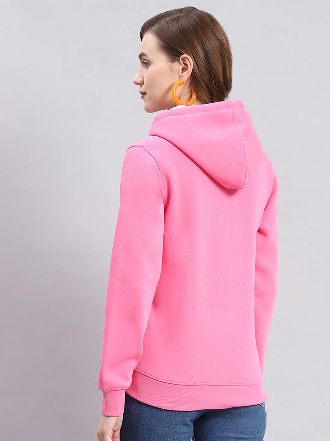 Women Pink Printed Hooded Full Sleeve Sweatshirts - Image 5