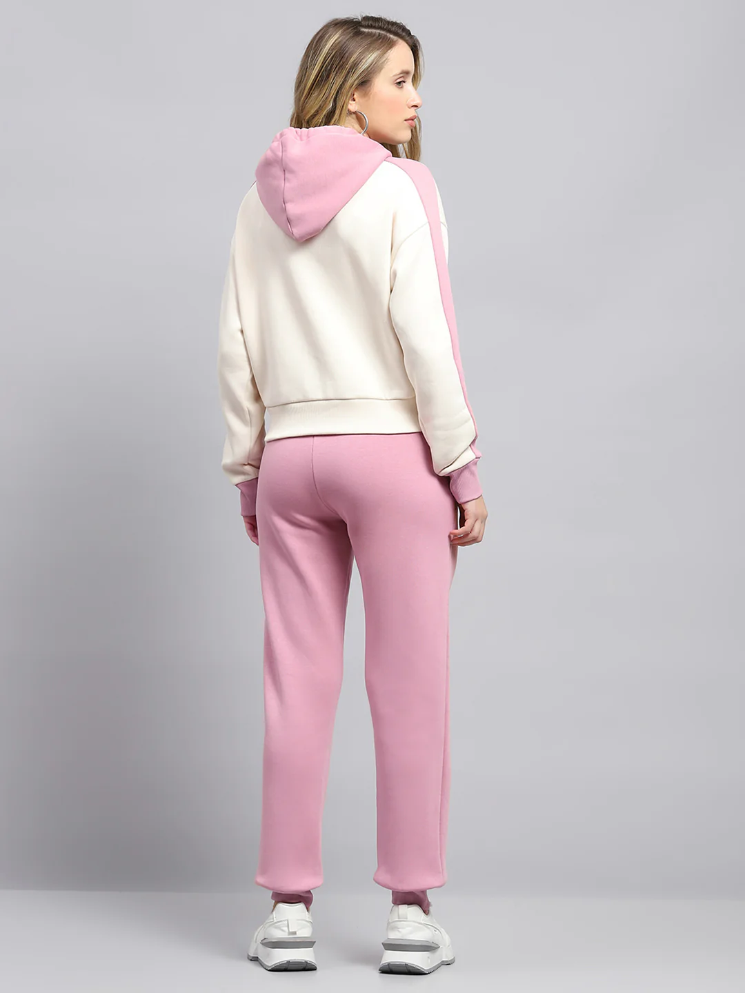 Women Pink Printed Hooded Full Sleeve Tracksuit - Image 5