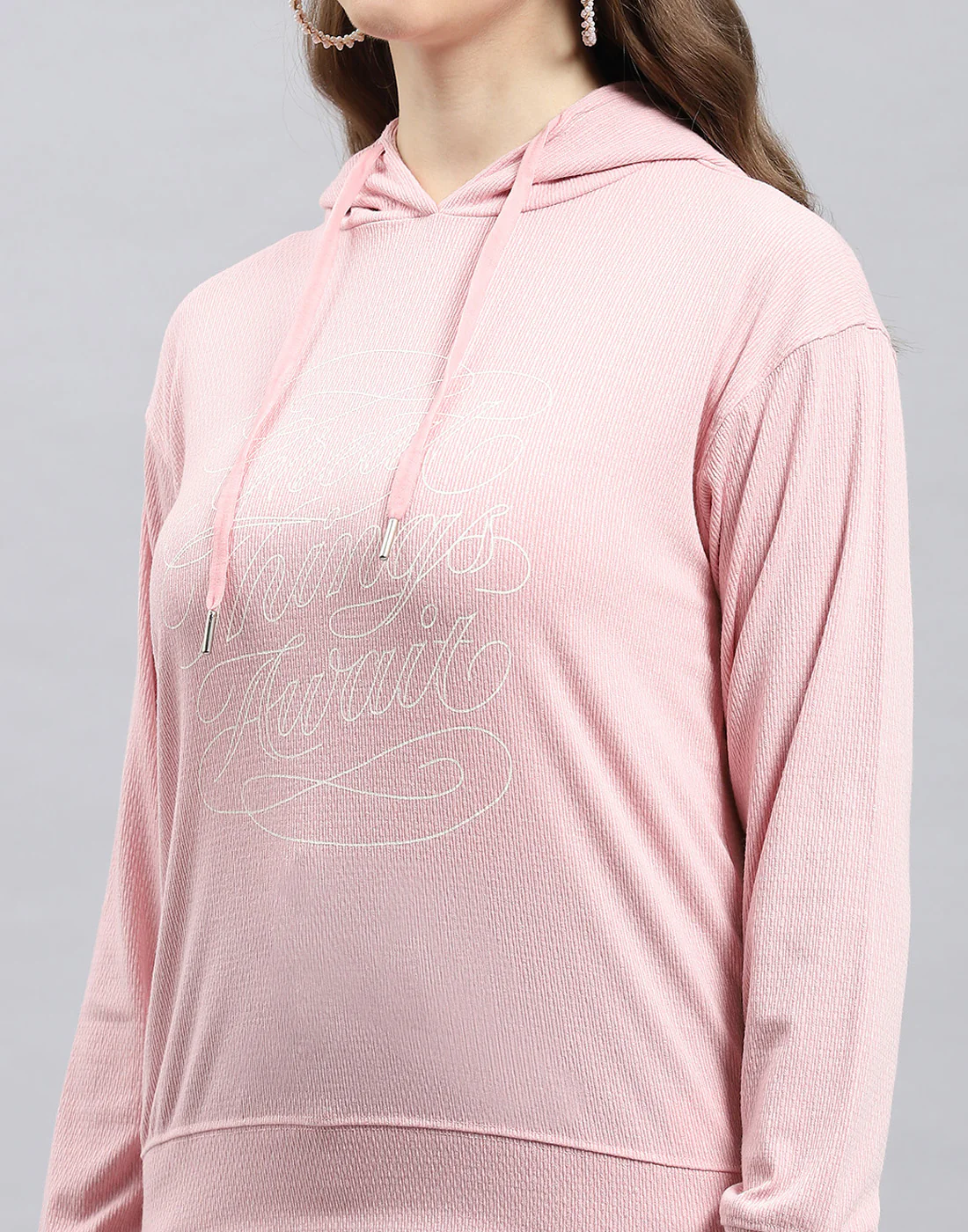 Women Pink Printed Hooded Full Sleeve Winter Top - Image 6