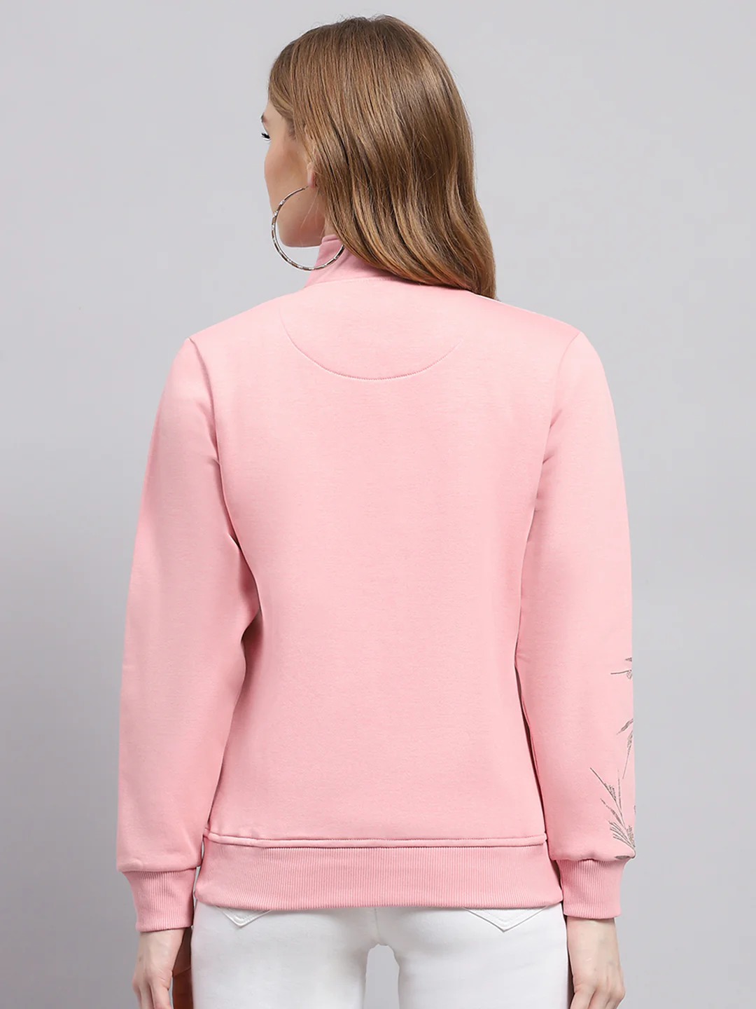 Women Pink Printed Mock Neck Full Sleeve Sweatshirt - Image 5