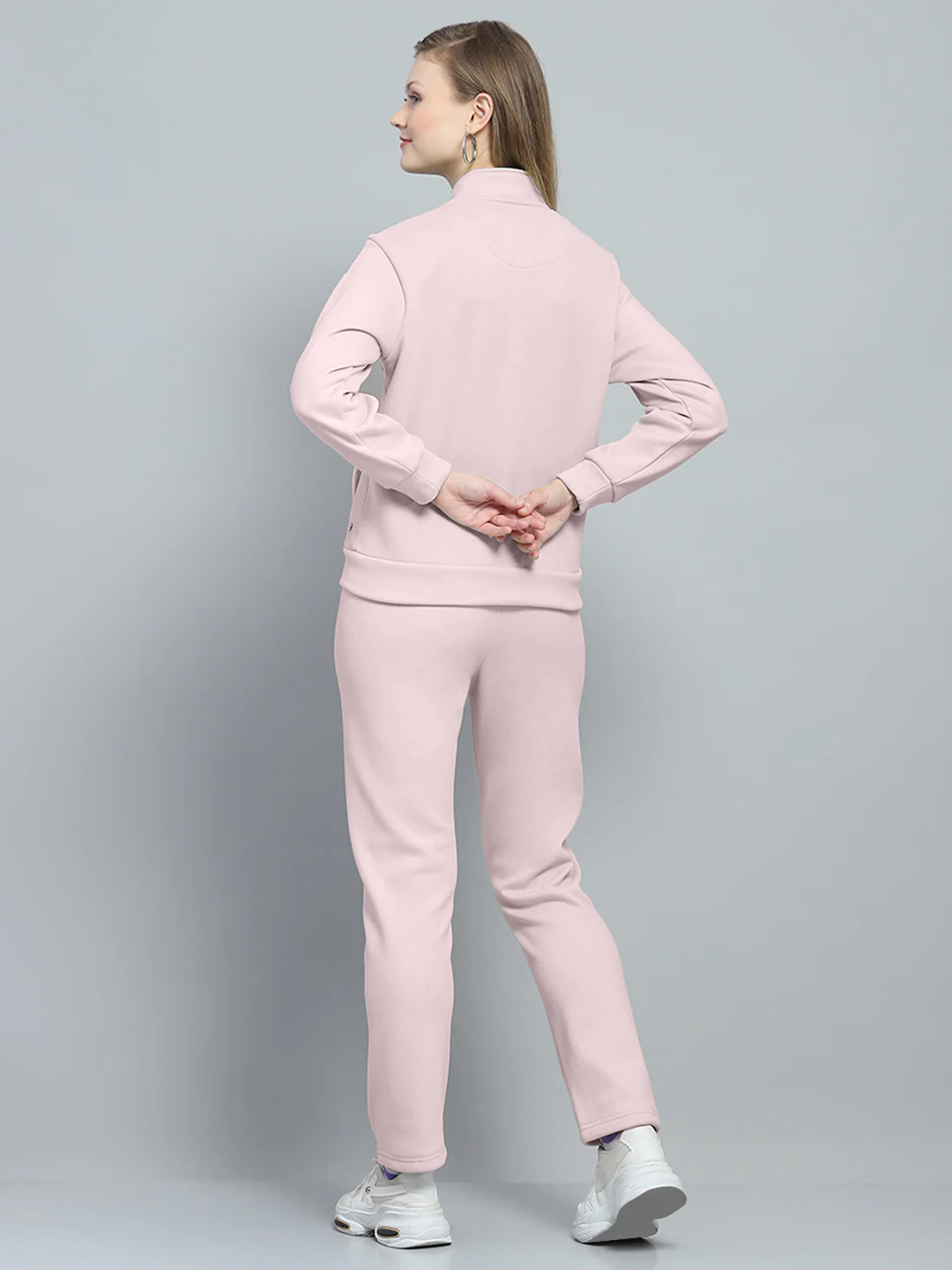 Women Pink Printed Mock Neck Full Sleeve Tracksuit - Image 5