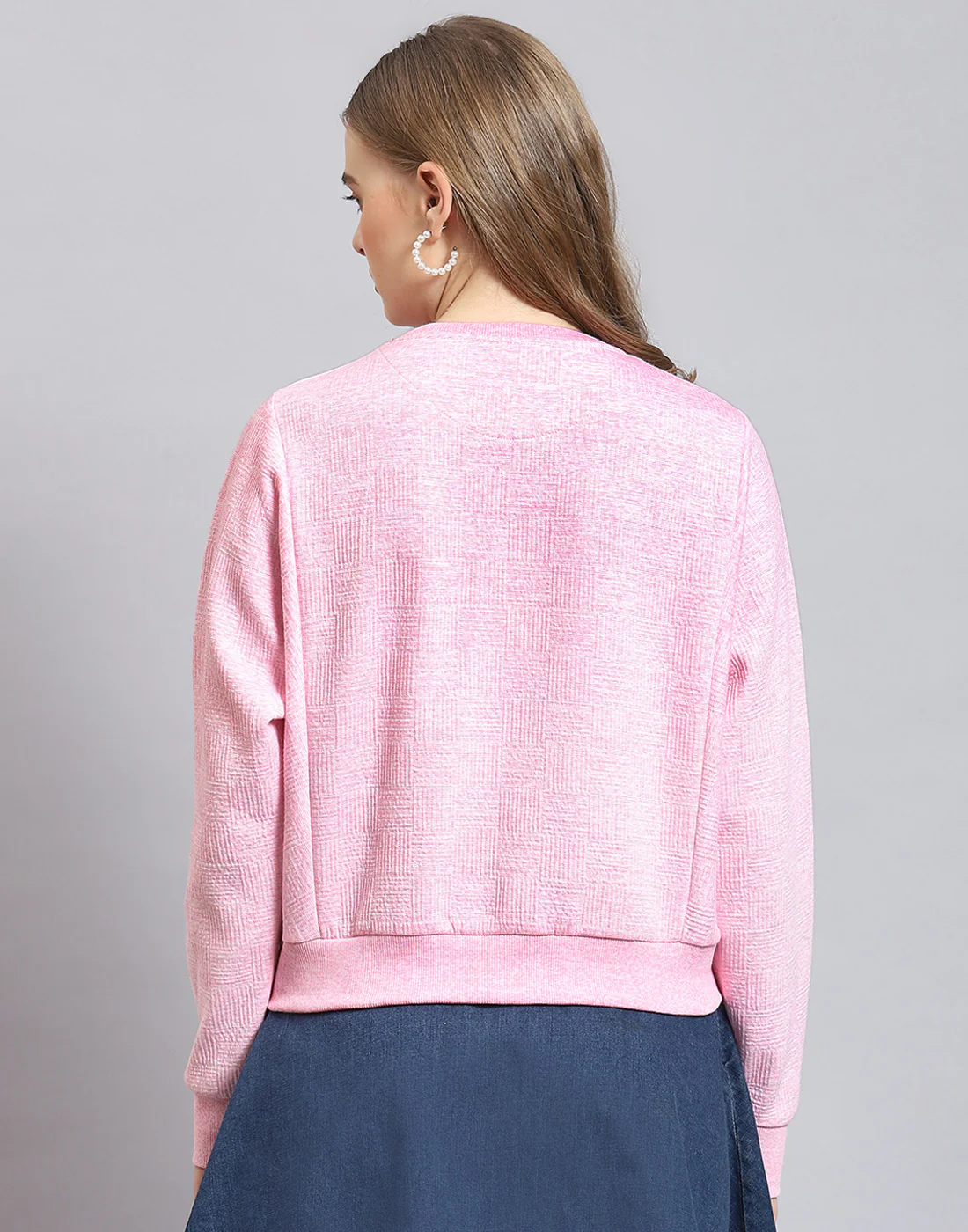 Women Pink Printed Round Neck Full Sleeve Sweatshirt - Image 6