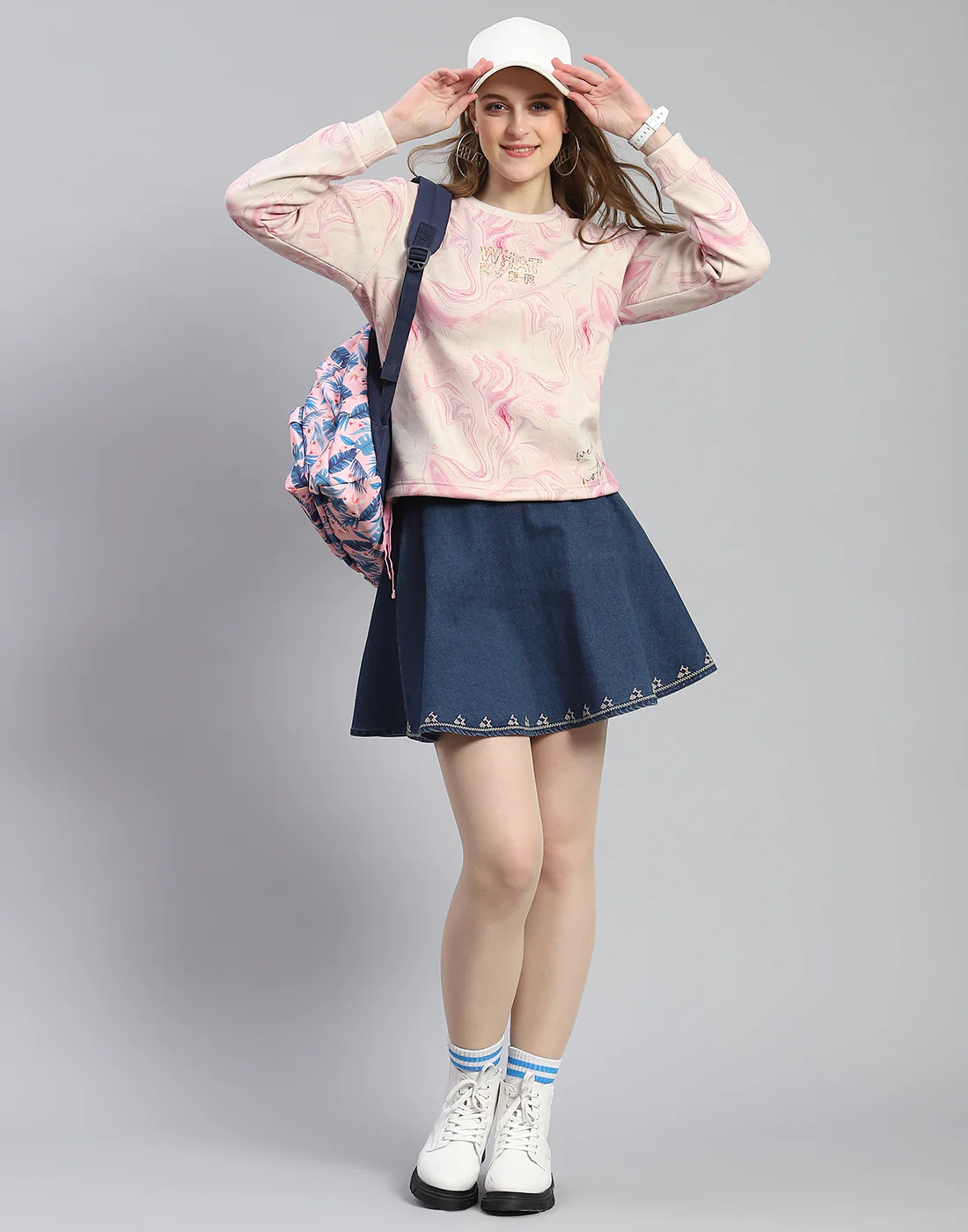 Women Pink Printed Round Neck Full Sleeve Sweatshirt - Image 2