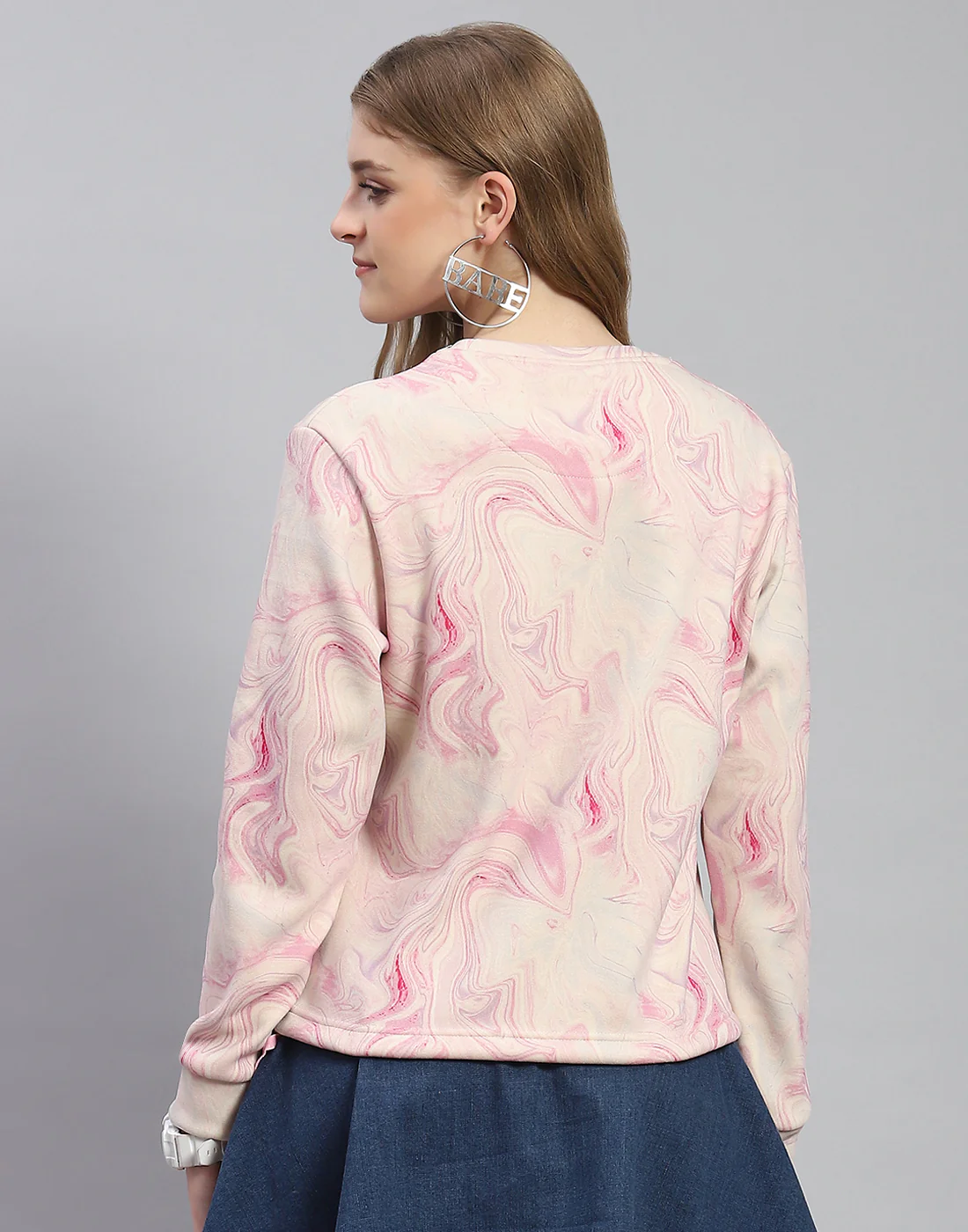 Women Pink Printed Round Neck Full Sleeve Sweatshirt - Image 5