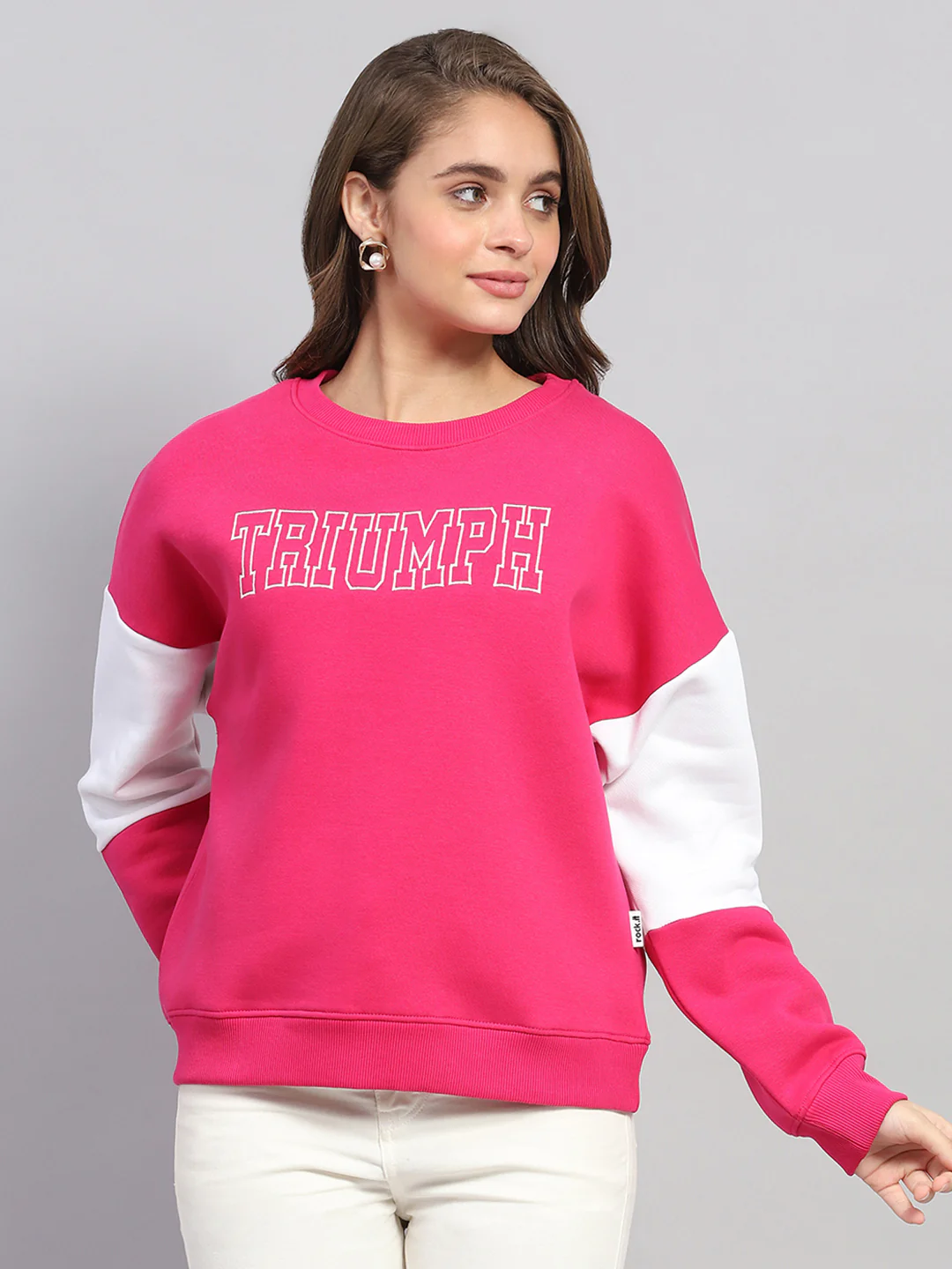 Rock.it Women Pink Printed Round Neck Full Sleeve Sweatshirt - Image 2