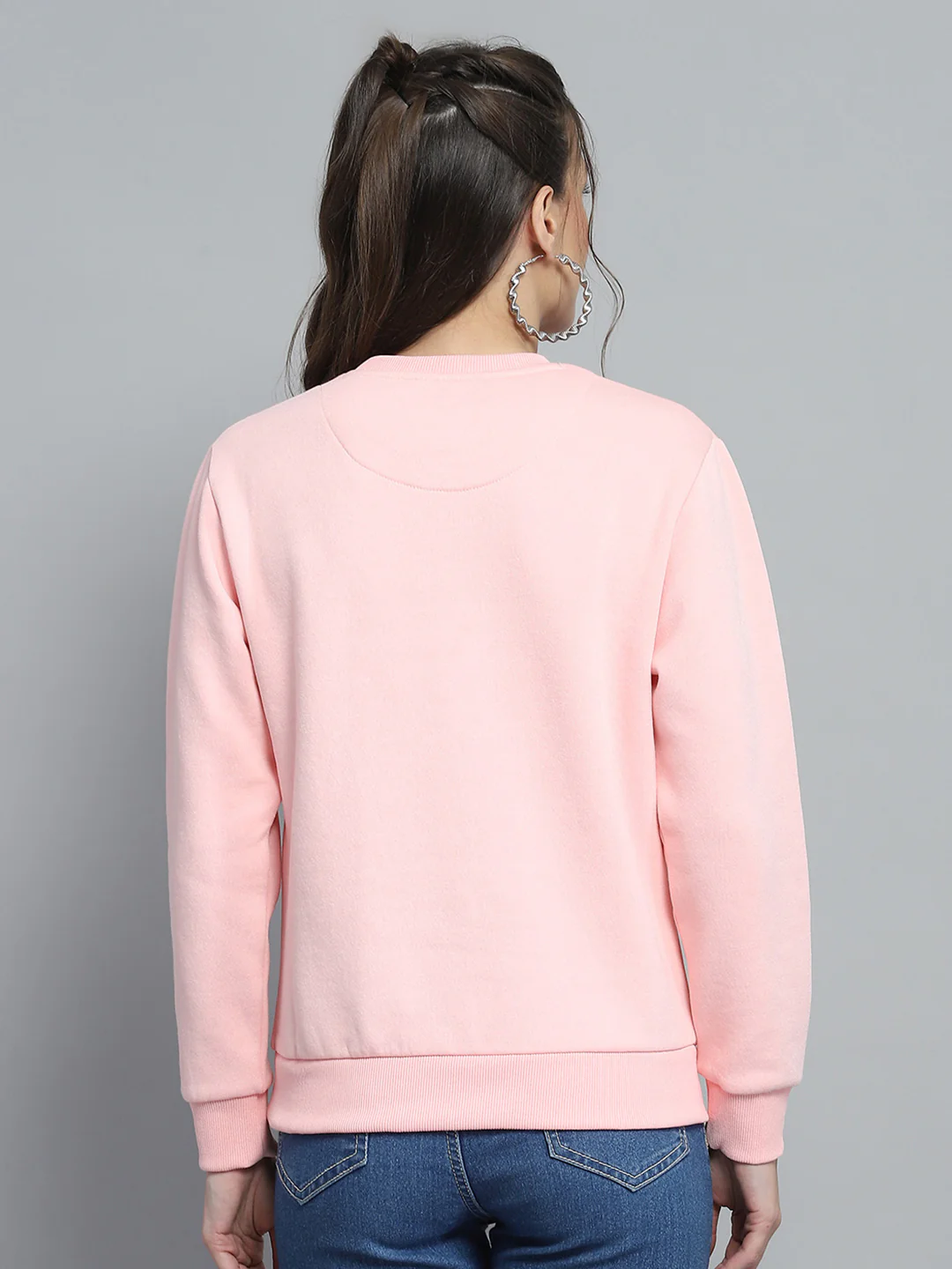 Women Pink Printed Round Neck Full Sleeve Sweatshirt - Image 5