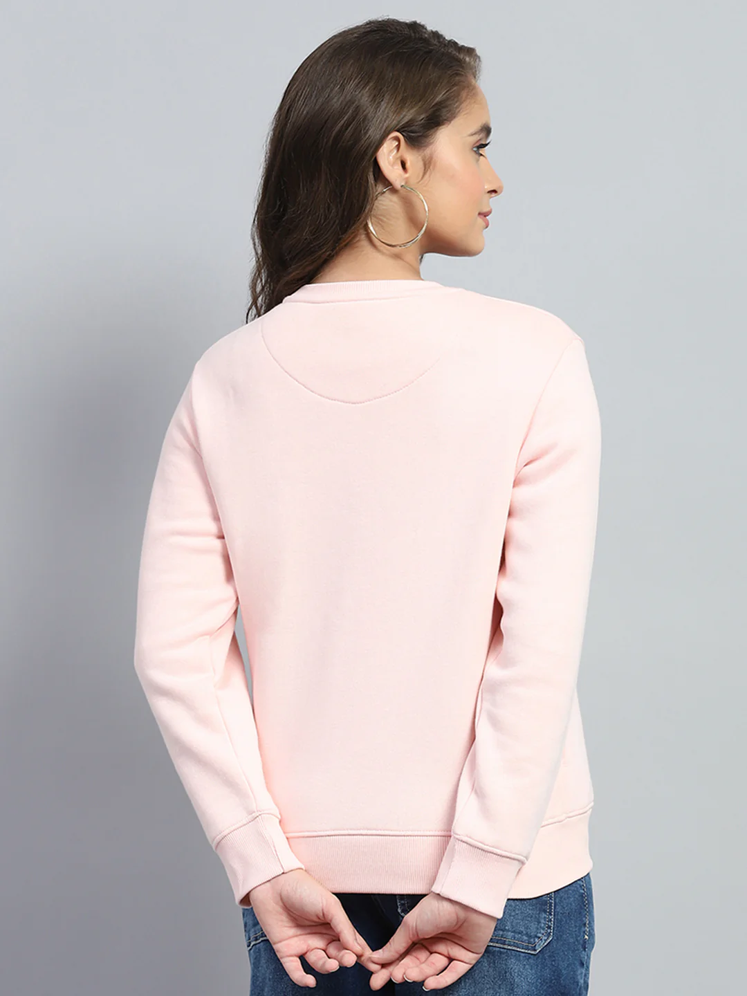 Women Pink Printed Round Neck Full Sleeve Sweatshirt - Image 5
