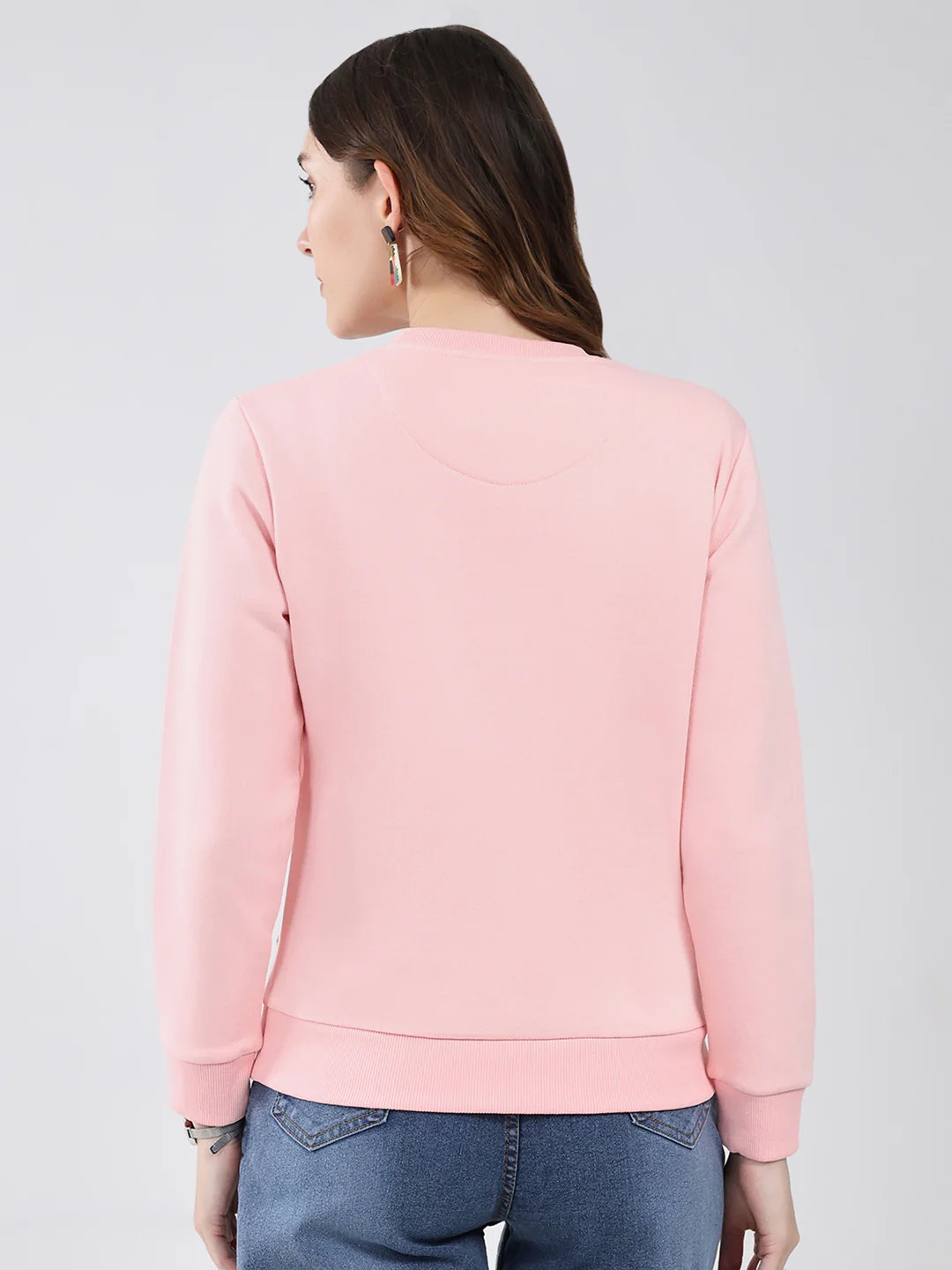 Women Pink Printed Round Neck Full Sleeve Sweatshirt - Image 5