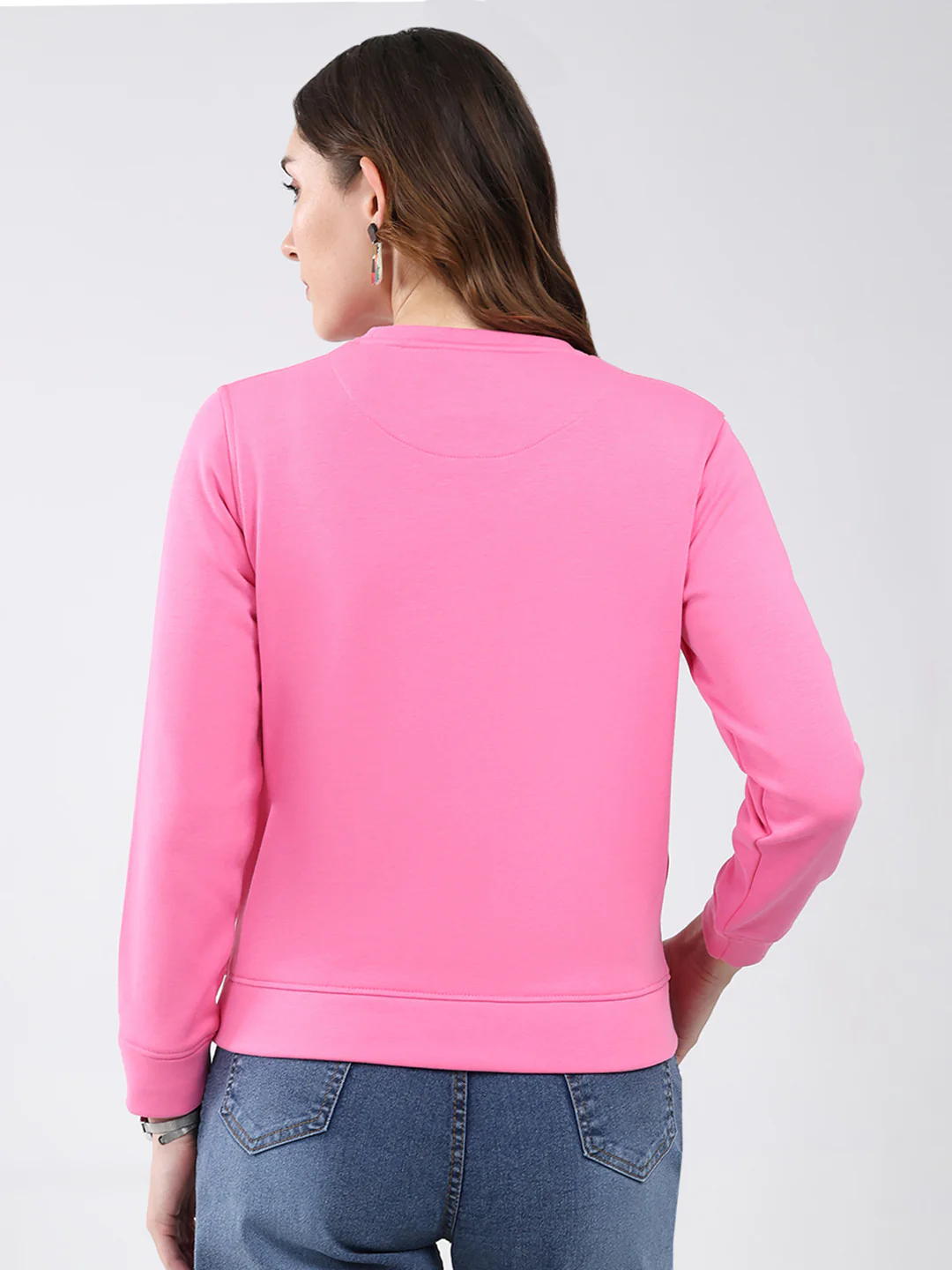 Women Pink Printed Round Neck Full Sleeve Sweatshirt - Image 5