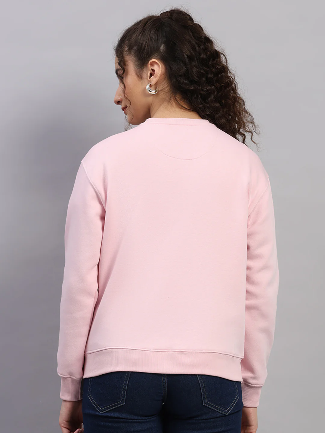 Women Pink Printed Round Neck Full Sleeve Sweatshirt - Image 5