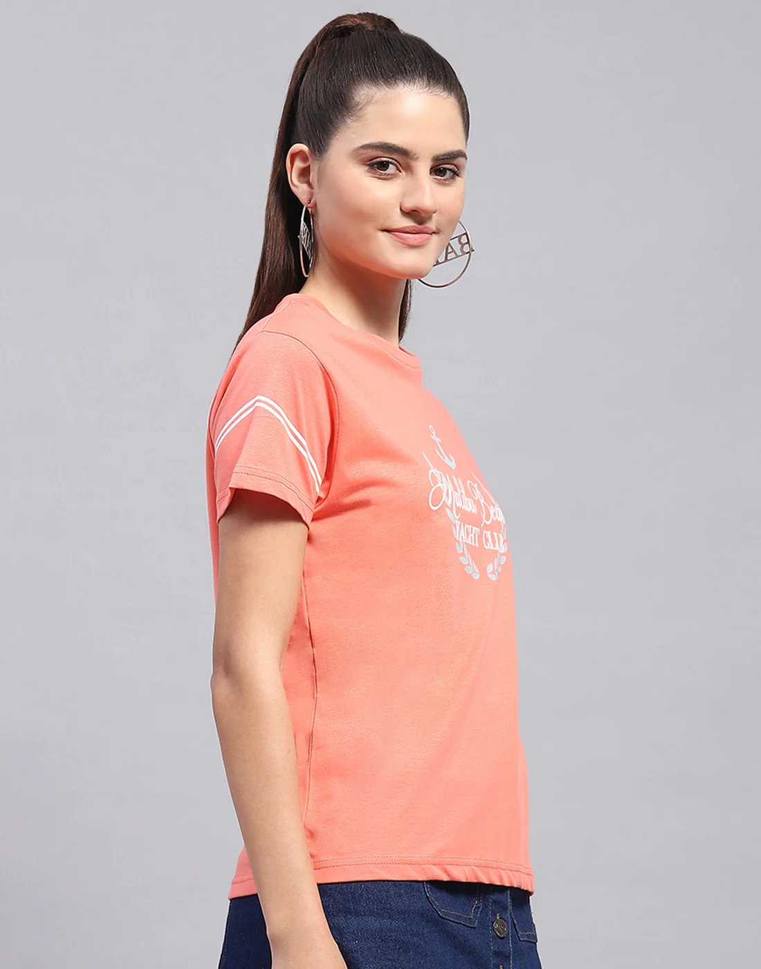 Women Pink Printed Round Neck Half Sleeve Top - Image 4