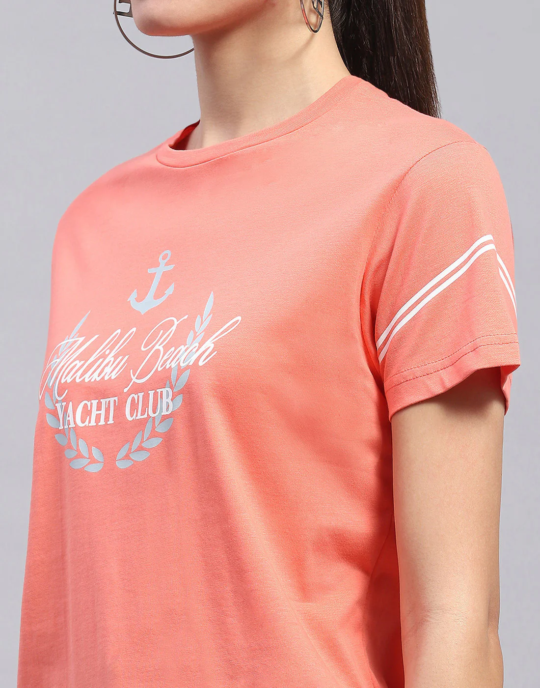 Women Pink Printed Round Neck Half Sleeve Top - Image 6