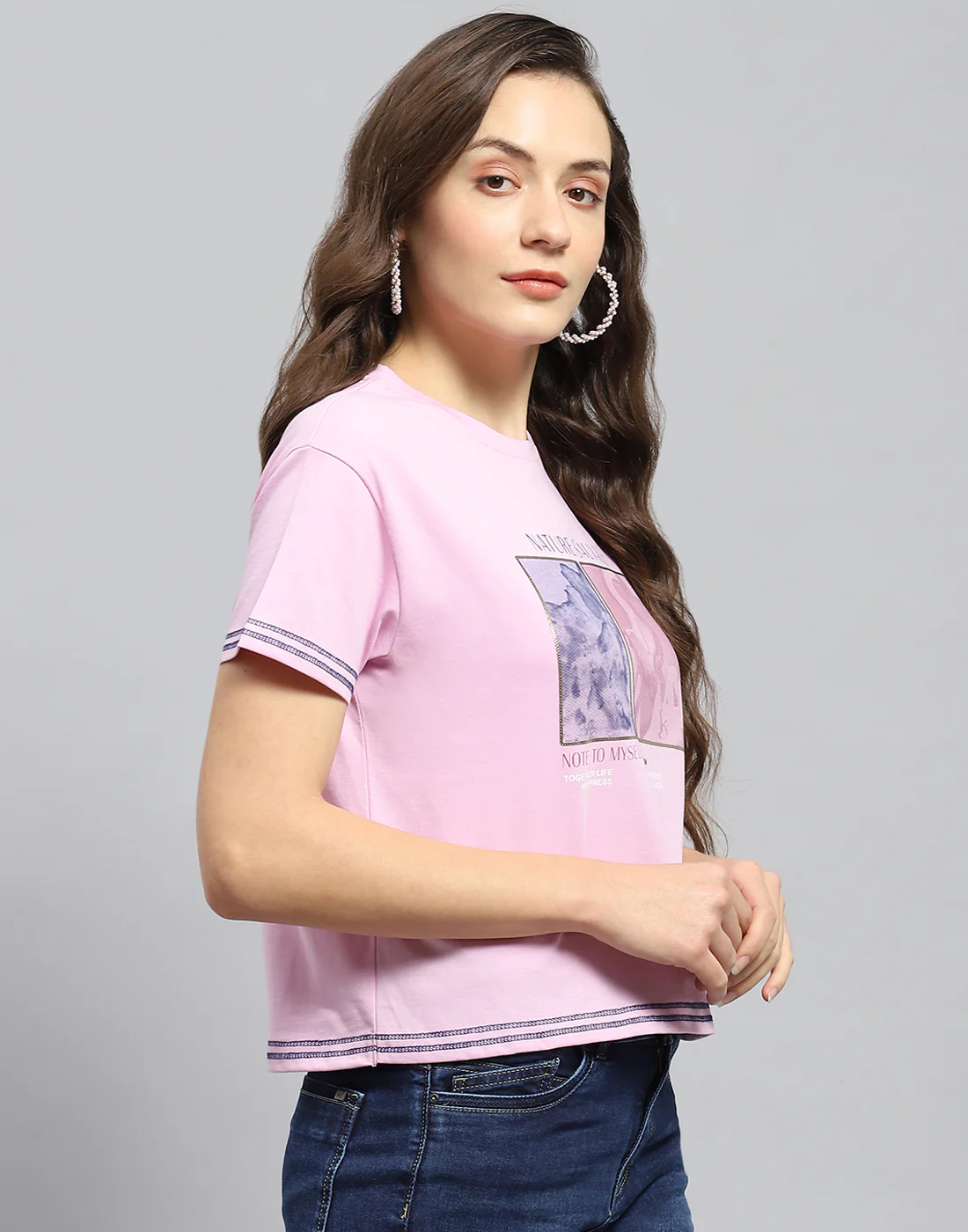 Women Pink Printed Round Neck Half Sleeve Top - Image 4