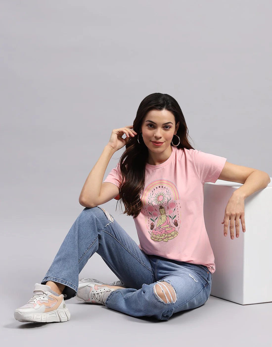 Women Pink Printed Round Neck Half Sleeve Top - Image 2