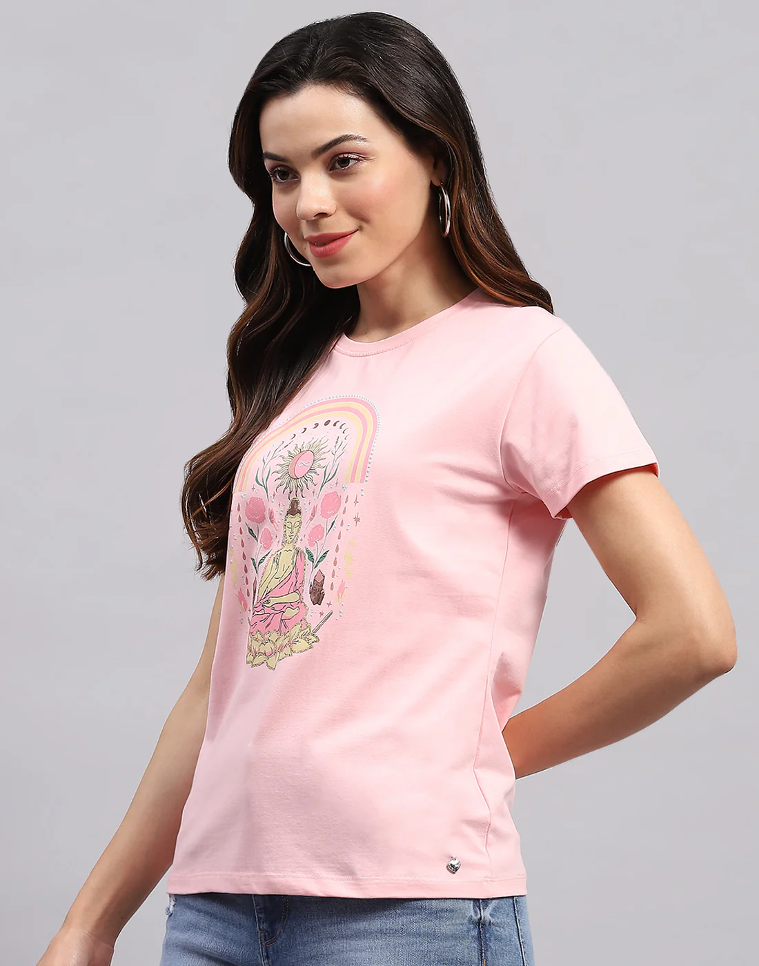 Women Pink Printed Round Neck Half Sleeve Top - Image 3