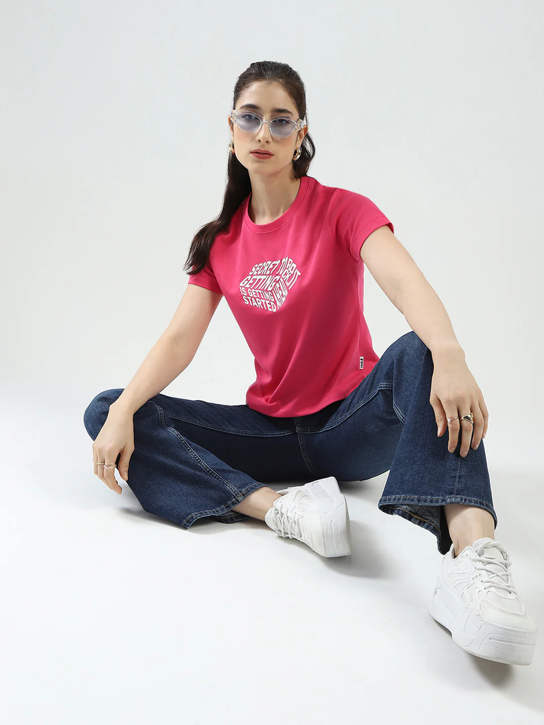 Rock.it Women Pink Printed Round Neck Half Sleeve Top - Image 2