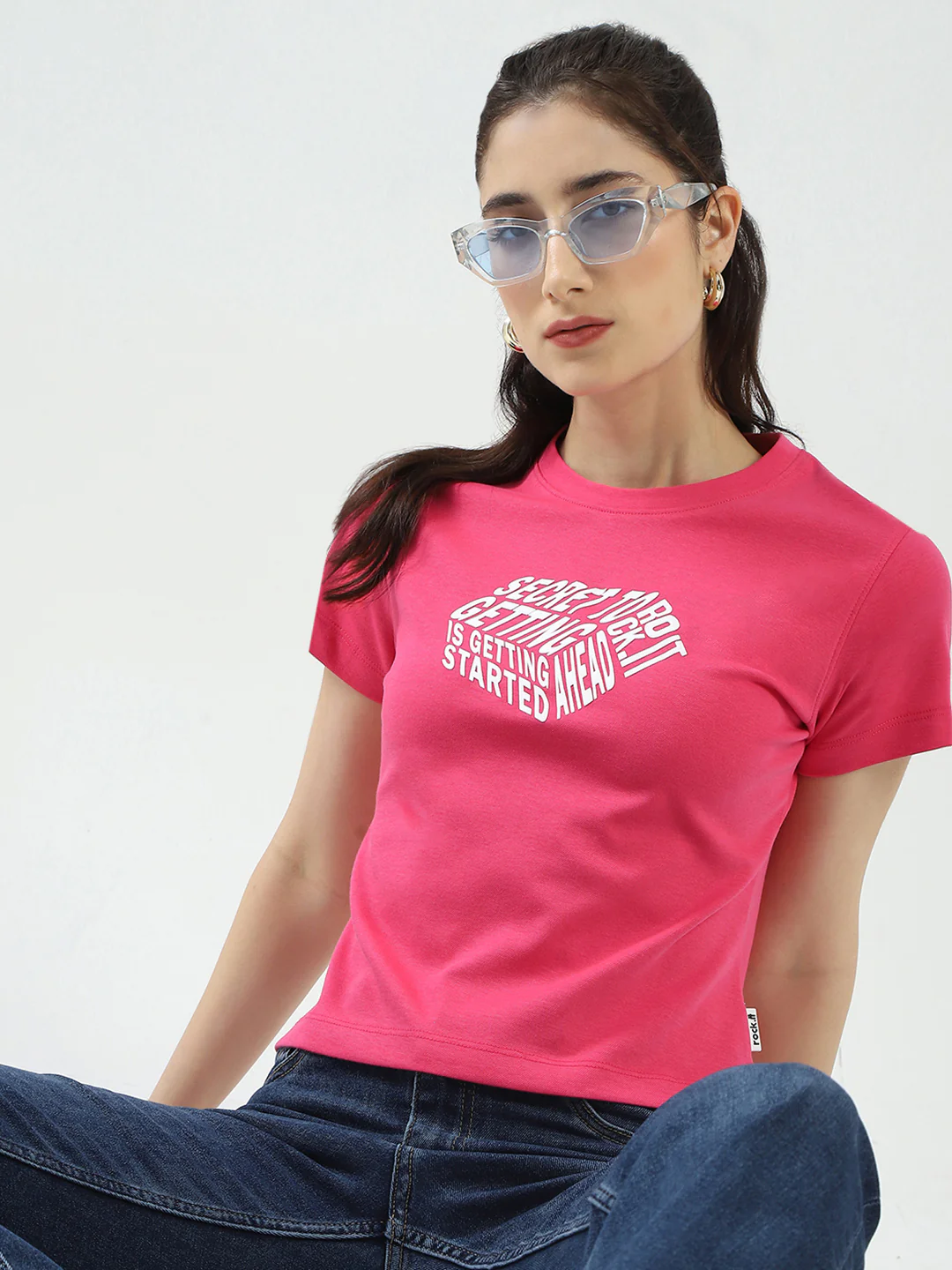 Rock.it Women Pink Printed Round Neck Half Sleeve Top - Image 6