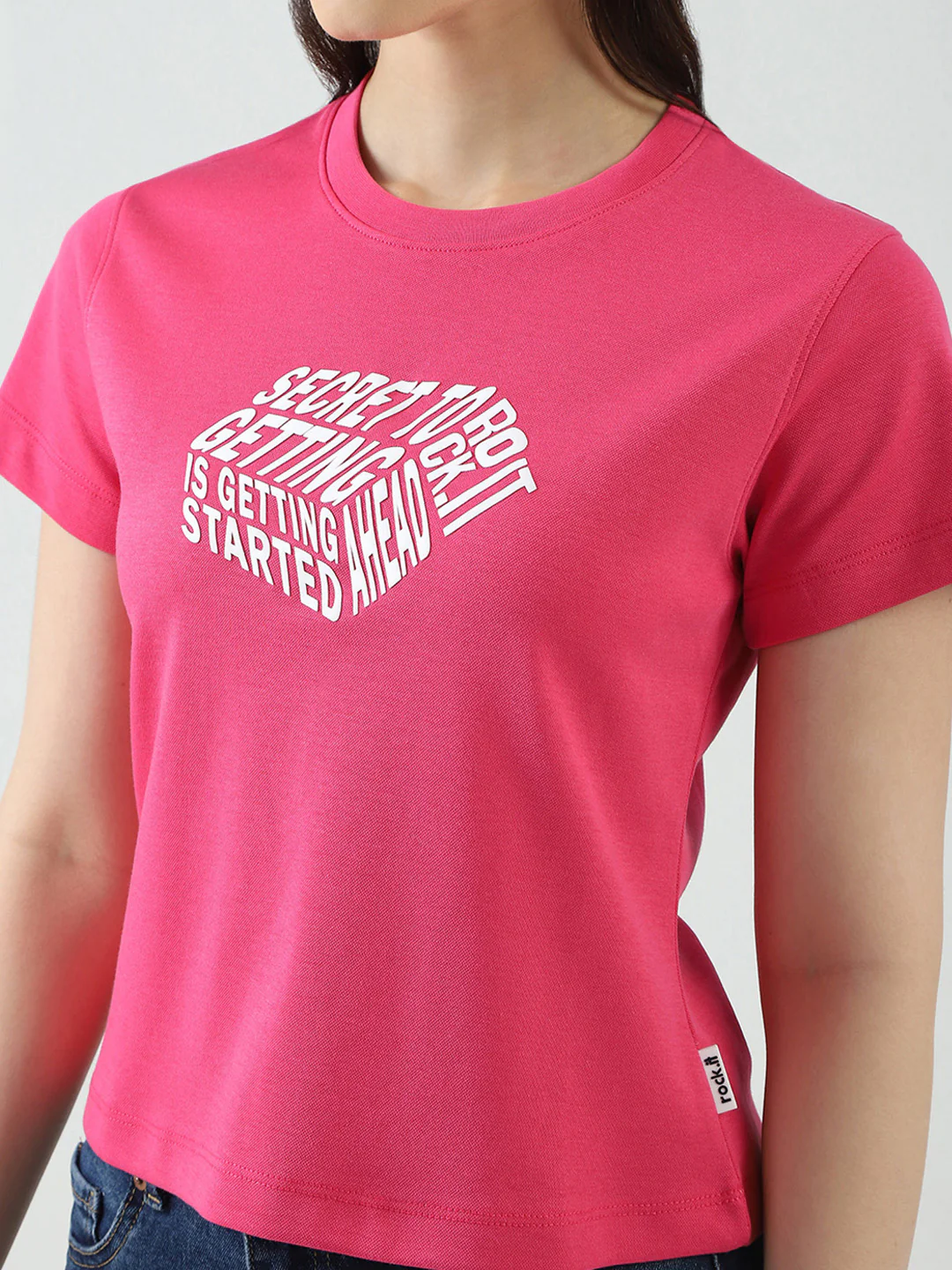 Rock.it Women Pink Printed Round Neck Half Sleeve Top - Image 7