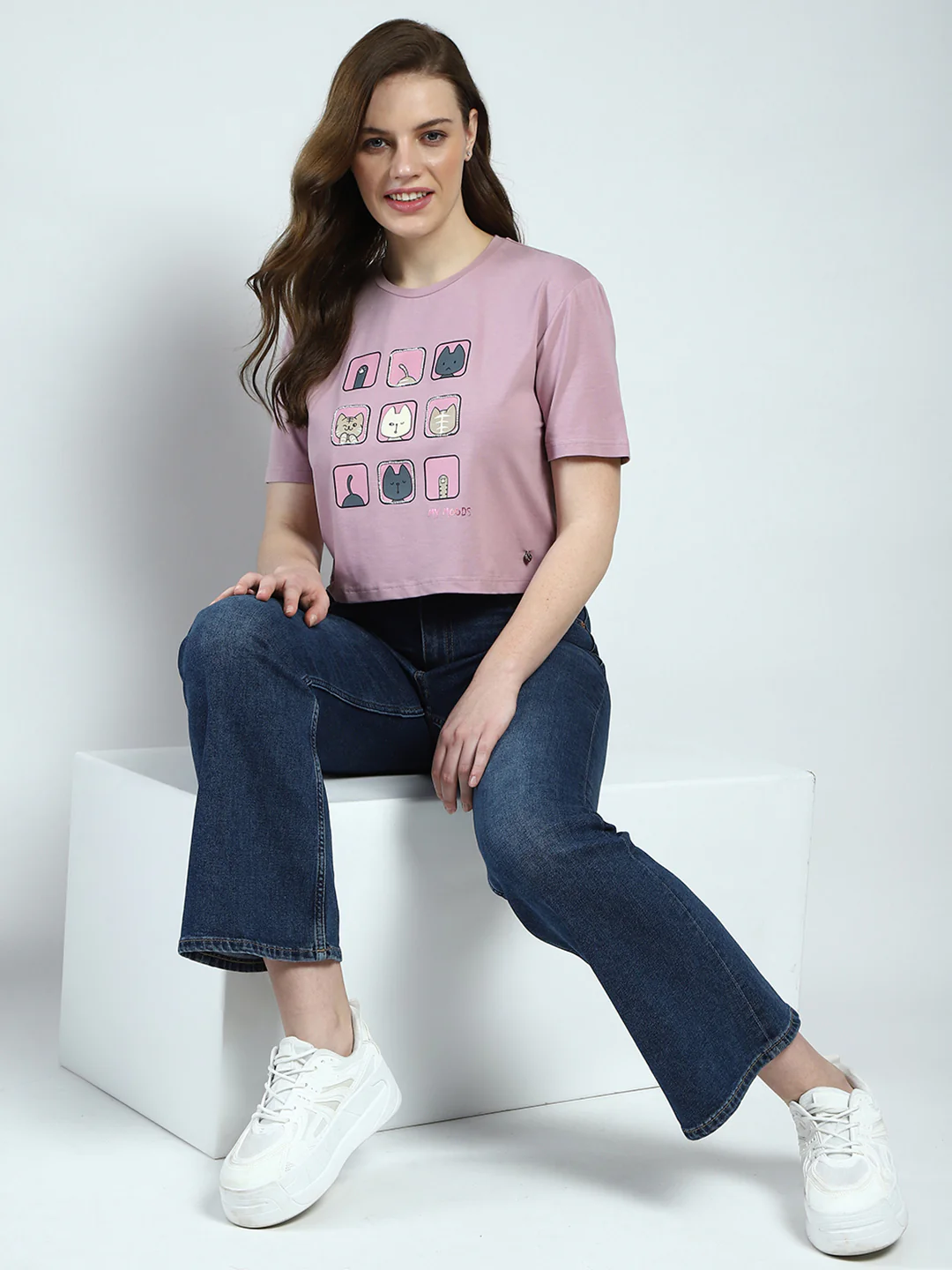 Women Pink Printed Round Neck Half Sleeve Top - Image 2