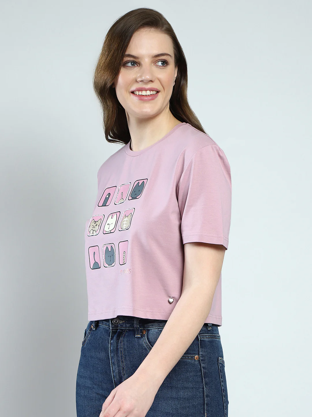 Women Pink Printed Round Neck Half Sleeve Top - Image 3