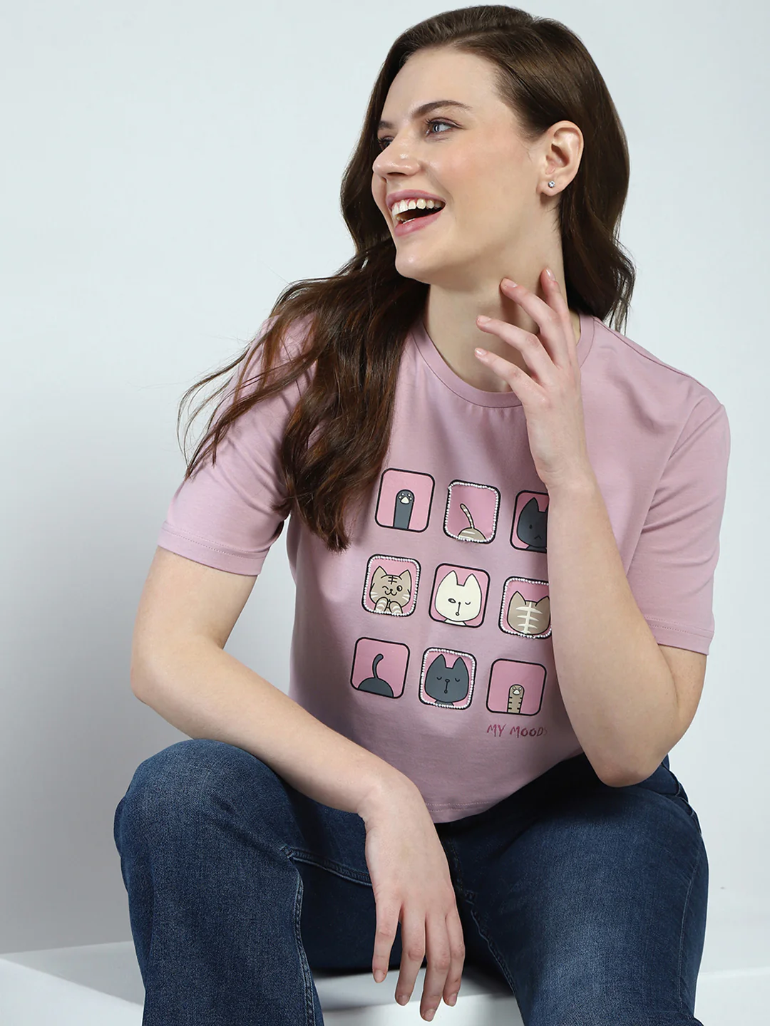 Women Pink Printed Round Neck Half Sleeve Top - Image 6