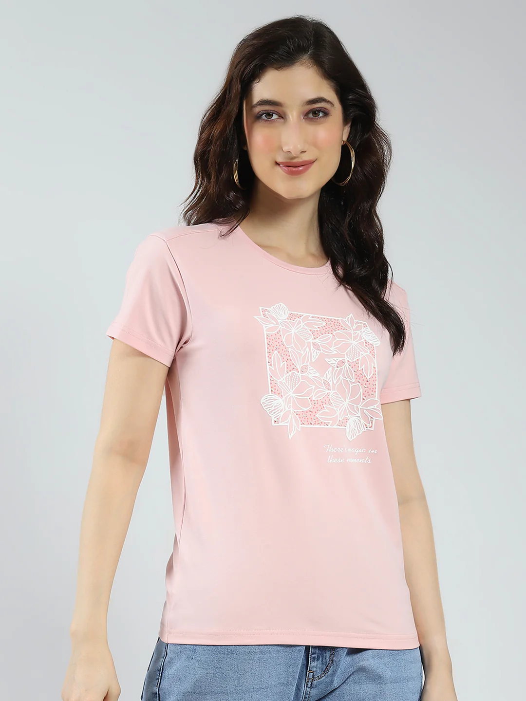 Women Pink Printed Round Neck Half Sleeve Top - Image 5