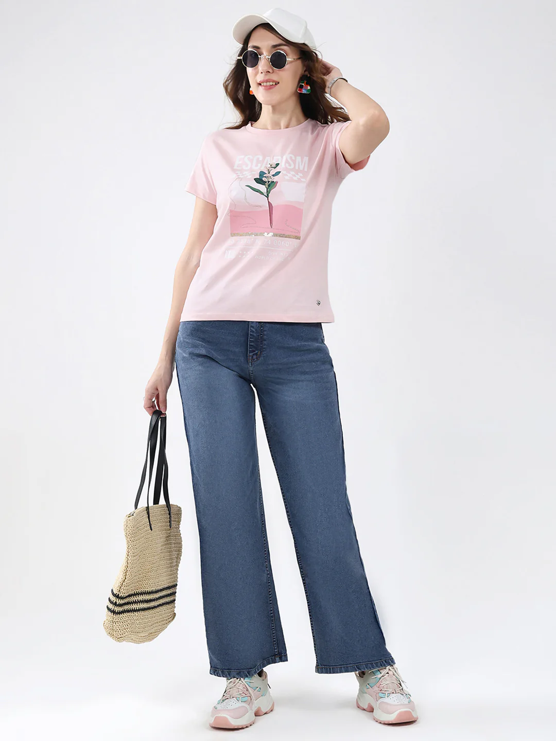 Women Pink Printed Round Neck Half Sleeve Top - Image 2