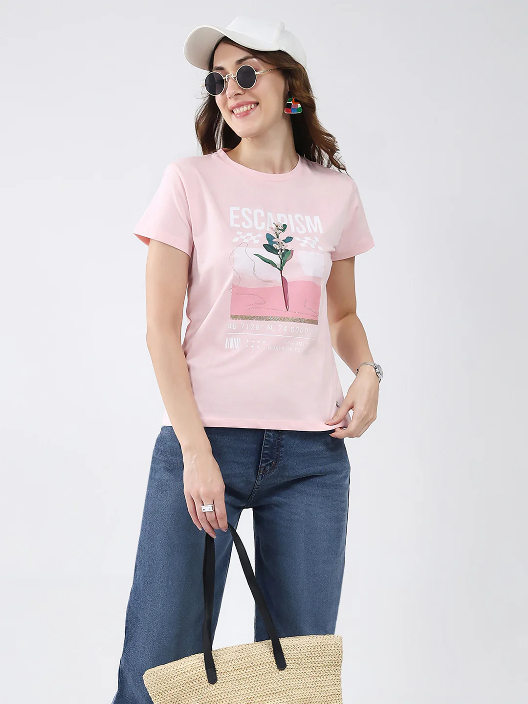 Women Pink Printed Round Neck Half Sleeve Top - Image 6