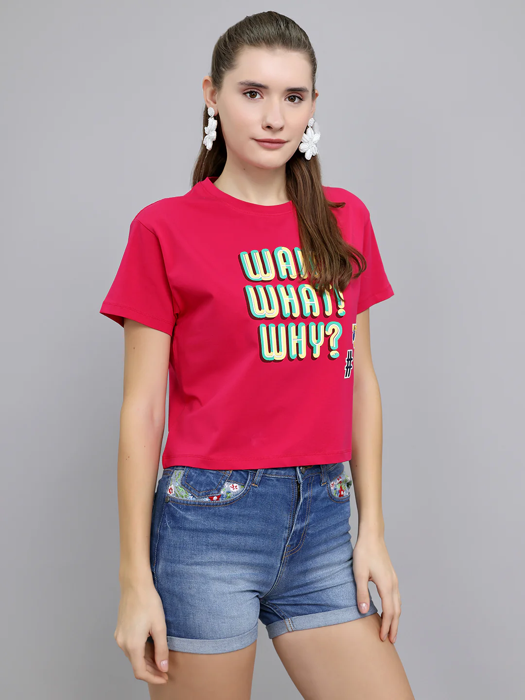Women Pink Printed Round Neck Half Sleeve Top - Image 3