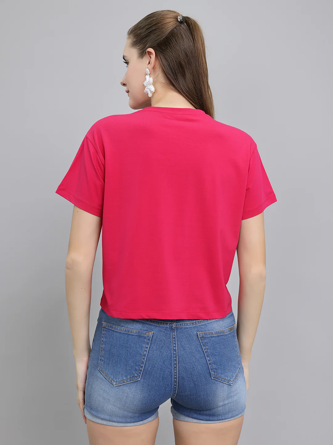 Women Pink Printed Round Neck Half Sleeve Top - Image 4