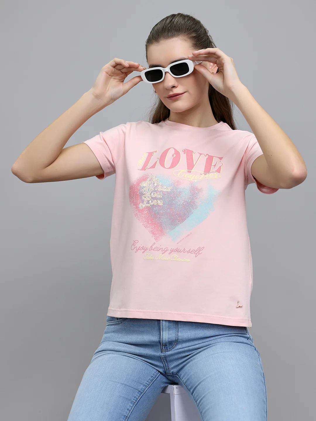 Women Pink Printed Round Neck Half Sleeve Top - Image 6