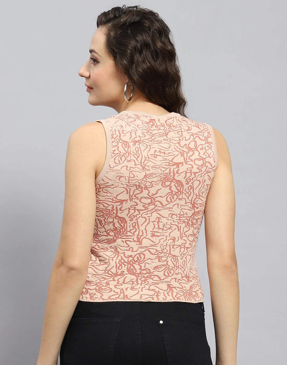 Women Pink Printed Round Neck Sleeveless Top - Image 6