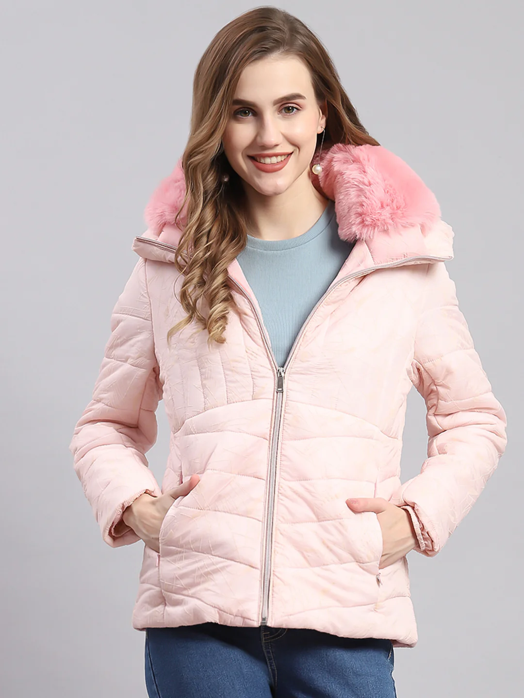 Women Pink Printed Spread Collar Full Sleeve Jackets - Image 2