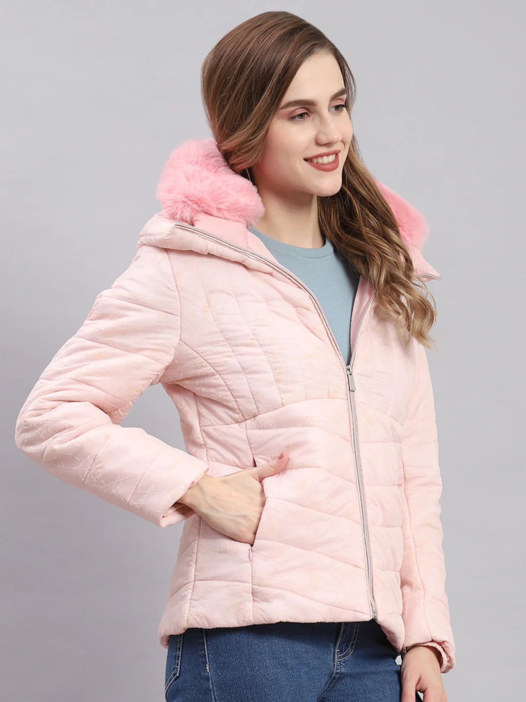 Women Pink Printed Spread Collar Full Sleeve Jackets - Image 5