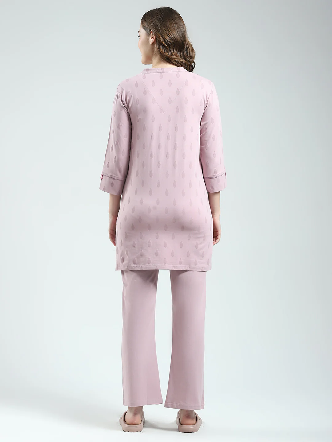 Women Pink Printed Round Neck 3/4th Sleeve Lower Set - Image 5