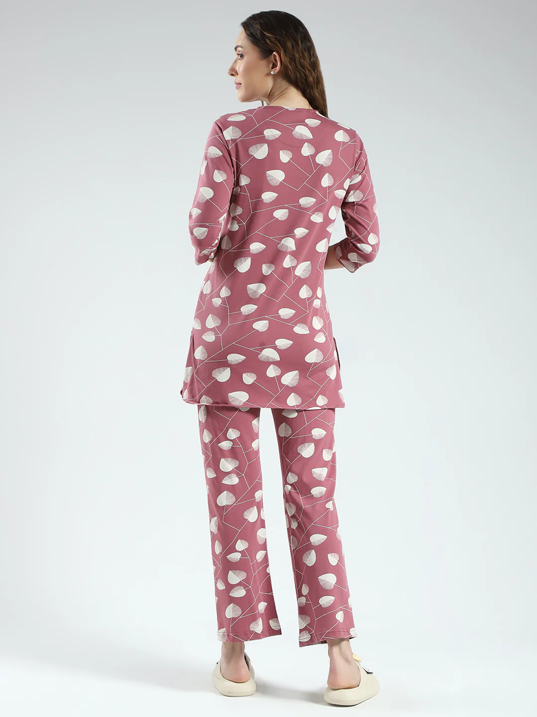 Women Pink Printed Round Neck 3/4th Sleeve Lower Set - Image 5