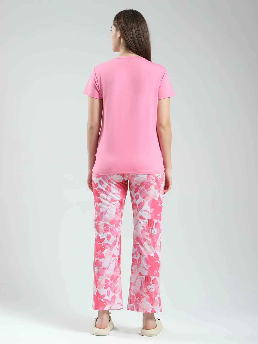 Women Pink Printed Round Neck Half Sleeve Lower Set - Image 5