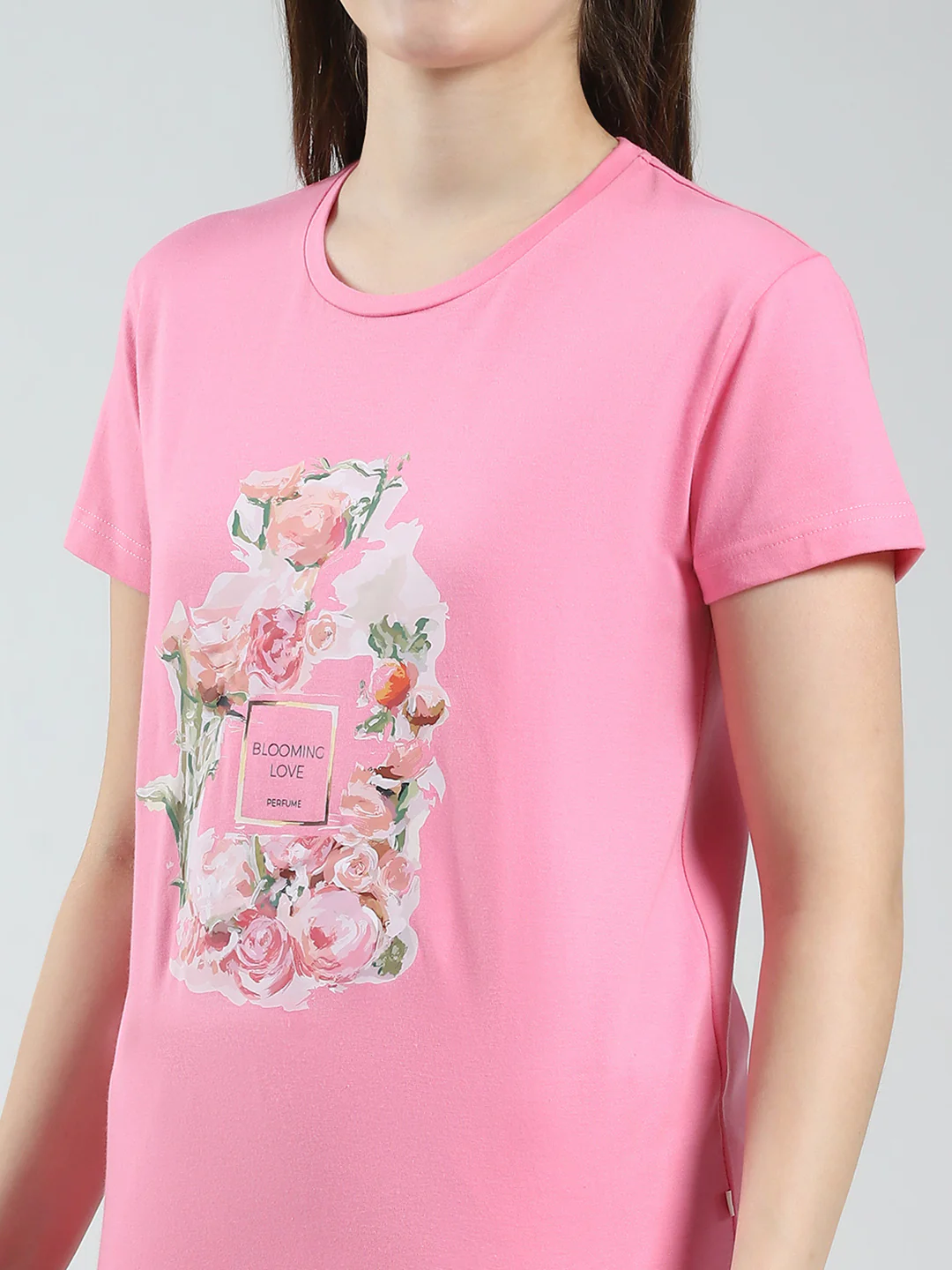 Women Pink Printed Round Neck Half Sleeve Lower Set - Image 7