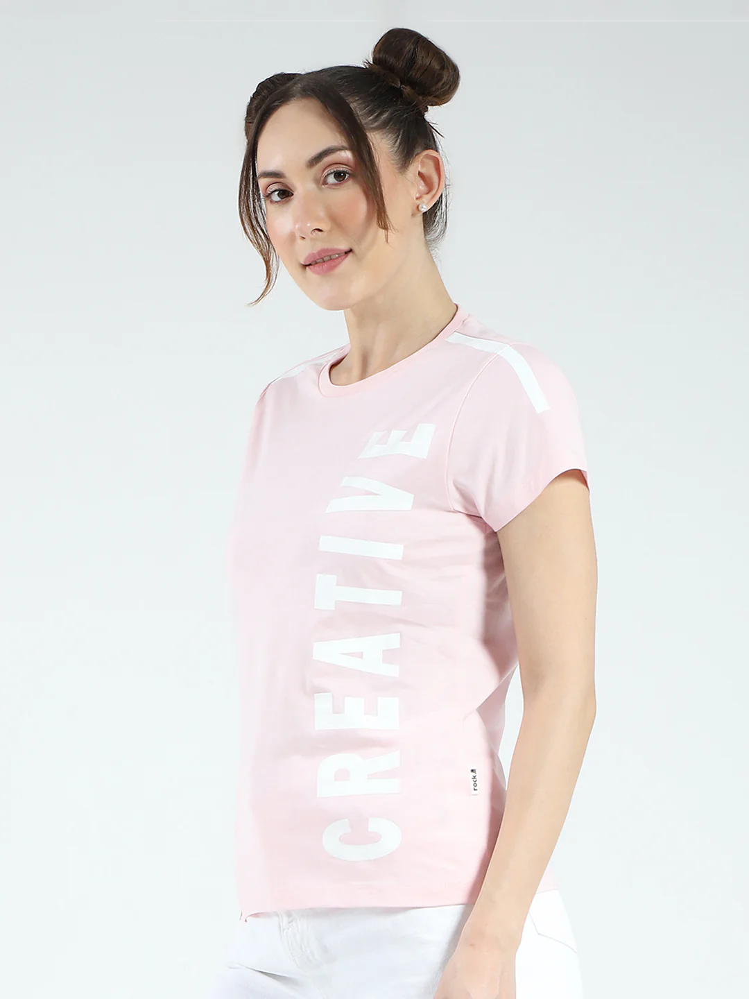 Rock.it Women Pink Printed Round Neck Half Sleeve Top - Image 3