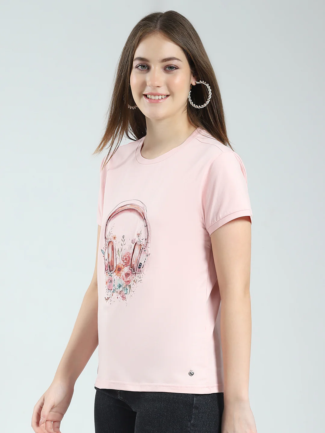 Women Pink Printed Round Neck Half Sleeve Top - Image 3